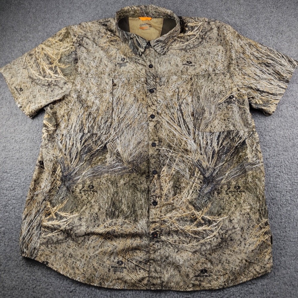 Magellan Shirt Mens 3XL Hunt Gear Brown Mossy Oak Brush Camo Button Up SS EUC
